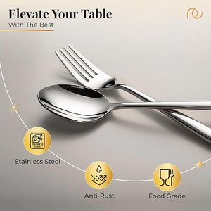 Couverts (Ensemble de 12, cuillères en acier inoxydable - 6 et fourchettes - 6), 100% qualité alimentaire, non toxiques, antirouille, compatibles lave-vaisselle - Product Image 6