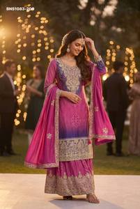 Fournisseur de collections de robes Plazzo-Dupatta en soie Chinon de qualité supérieure, brodées et prêtes à porter, de Surat, à prix de gros. - Product Image 6