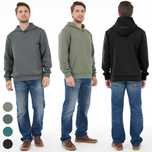 Sweat-shirt à capuche pour homme, coupe classique, en molleton de coton, décontracté, pour l'automne, avec poche avant, couleur unie, tricoté - Product Image 5