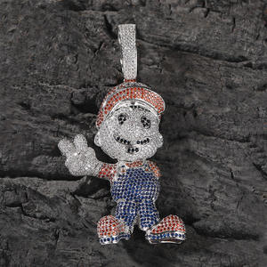 Cartoon Mario Diamond <b>Pendant</b> Necklace <b>Solid</b> <b>Gold</b> Plated Moissanite Hiphop Style Mario Cartoon Character <b>Pendant</b> - Product Image 3