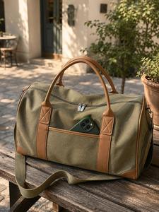 Bolsa de Viaje de Lona y Cuero Genuino Personalizada de Fábrica para Hombre, Gran Capacidad, Impermeable, para Fin de Semana, LCTB-0152 - Product Image 4