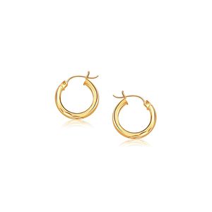 Orecchini a Cerchio in Oro Giallo 14k con Finitura Diamantata, Dimensioni 3x20mm - Product Image 1