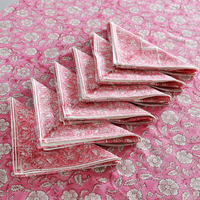 Nappe carrée moderne en coton de haute qualité, imprimé floral indien, écologique, réutilisable, personnalisable, avec ensemble de 6 serviettes roses
