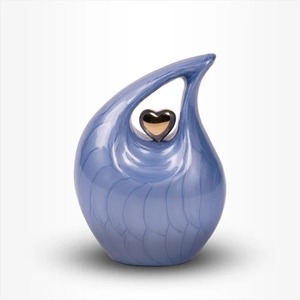 Urne funéraire bleue en forme de larme avec motif cœur pour cendres d'adultes, souvenir commémoratif décoratif, urne en forme de larme pour cendres humaines - Product Image 1
