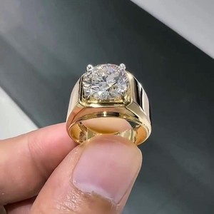 Anillo de Compromiso Vintage para Hombre, Chapado en Rodio con Oro Amarillo de 14K, con Diamante Cultivado en Laboratorio de 5 Quilates VS1, Corte Brillante, de Jain Casting Premium - Product Image 3