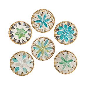 Rattan Mother Of Pearl Coaster <b>Placemat</b> With Blue Shell Flower Bohemian Design Mats & Pads Coaster - Product Image 5