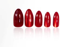 Uñas Postizas de Material ABS al por Mayor, Longitud Personalizada, Color Verde y Rojo, Forma Almendrada Mediana, Estampado Metálico Brillante, Marca Helios - Product Image 3