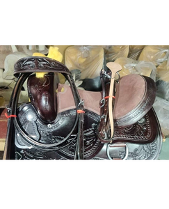 Selle de cheval western en cuir marron DD, motif floral sculpté à la main, siège en daim avec ensemble de harnais, arbre en plastique de 10 à 18 pouces - Product Image 2