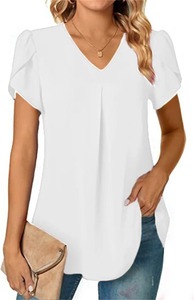 Chemisier élégant à col en V et dentelle pour femme, imprimé floral, manches courtes, décontracté, été 2026 - Product Image 3