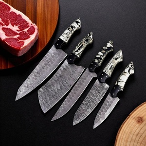 Premium High Quality Damascus Steel 5-PCS Chef <b>Knife</b> <b>Set</b> Marbled Resin Handles Design Utility Hunting <b>Knives</b> A&M Enterprises - Product Image 4