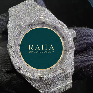 Montre de luxe RAHA en moissanite et quartz, boîtier 42 mm, verre saphir, chiffres romains analogiques, bracelet en acier inoxydable, fermoir déployant, pour homme - Product Image 1