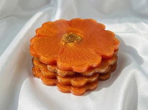 Resin RoundFlower Shape Plastic Coasters Orange Retro Design Edge Glam <b>Table</b> Mats Reusable 400mm Tea Coaster For <b>table</b> Home Deco - Product Image 5