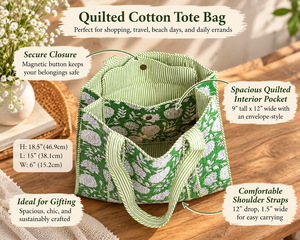 Custom Quilted Cotton Tote <b>Bag</b> <b>Women</b> Embroidered Reversible Shopping Carryall Large Eco Friendly <b>Beach</b> Travel Daily Shoulder - Product Image 2