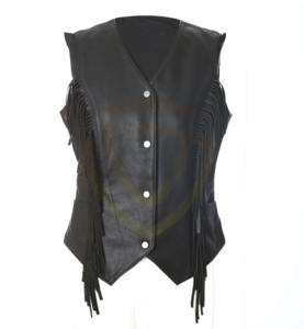 Gilet de moto en cuir personnalisé pour femme - Modèle sans manches à col en V avec poches avant et coutures durables - Product Image 2
