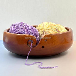 Natural Finish Wooden Yarn <b>Bowl</b> | Anti-Snag Design for Smooth Yarn Feeding - Product Image 3