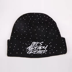 All Colors Are Available of Rhinestones Work on <b>Overall</b> Beanies Manufacturer Custom Rhinestones <b>Winter</b> Knitted Hats Beanie - Product Image 3