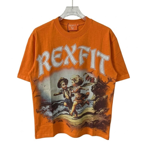 Camiseta de Verano para Hombre, Color Naranja, Estilo Cruzado, Moda Urbana, Algodón, Impresión DTG Personalizada, Talla Grande - Product Image 1