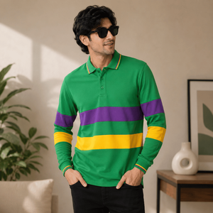 เสื้อเชิ้ตแขนยาวผู้ชายคุณภาพสูง สีพื้น แต่งแถบสีตัดกัน ปลายแขนถักแบบริบ กระดุมติดแบบปกติ สไตล์ลำลองแต่ดูดี - Product Image 2