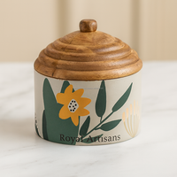 Pot de rangement en bois fait main avec couvercle à rabat, décoré de motifs floraux, pour la cuisine, sucre, thé, épices - Style américain, cadeaux