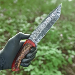 Cuchillo Tanto de Hoja Fija de Acero de Damasco Forjado Nórdico OEM Hecho a Mano con Mango de Piña y Espiga Completa para Caza y Camping - Product Image 2