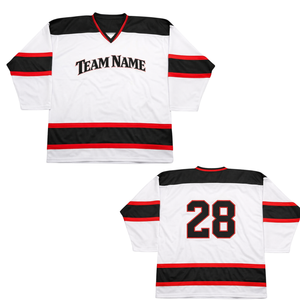 Camiseta de Hockey sobre Hielo Sublimada Personalizada en Blanco, Negro y Rojo, Uniforme de Hockey Profesional con Nombre del Equipo, Camiseta Deportiva Transpirable para Hombre - Product Image 3