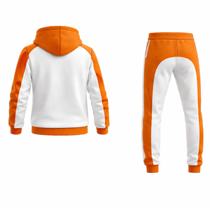 Conjunto Deportivo para Hombre en Naranja y Blanco con Contraste – Chaqueta con Capucha y Cremallera y Pantalones Jogger, Corte Ajustado, Ropa Deportiva Informal para Gimnasio - Product Image 4