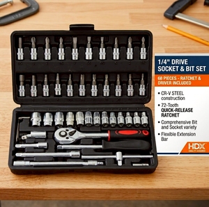 HCTOOLS 46PCS Hand Operated OEM Small Drive <b>Socket</b> Ratchet Wrench Screwdriver Set 1/4 Inch Metric <b>Socket</b> Set Extension Bar for - Product Image 3