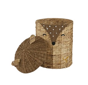 Cute Deer Water Hyacinth <b>Basket</b> Woven Animal Storage Organizer <b>with</b> <b>Lid</b> for Boho Nursery Room Decor - Product Image 2
