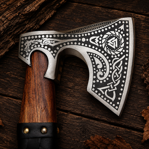 Handcrafted Viking <b>Axe</b> with High Carbon Steel Blade <b>Wooden</b> Handle Leather Sheath for DIY Survival Use - Product Image 3
