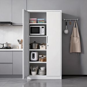 Armoire de rangement de garage en métal de 71 pouces, armoire à outils en acier blanc avec 4 étagères réglables - Product Image 2