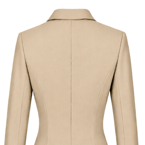 Blazer beige sur mesure pour femme, double boutonnage, coupe ajustée, manches longues, veste de costume formelle pour le bureau, uniforme professionnel avec logo - Product Image 4