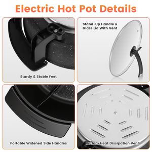 Pentola Elettrica a Doppio Sapore da 6L con 5 Livelli di Temperatura, Antiaderente, per Shabu Shabu, con Accessori Completi, Pentola a Pressione Elettrica - Product Image 4