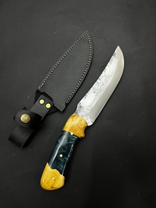 Cuchillo de Camping de Acero Inoxidable 5160, Cuchillo de Caza de Hoja Fija con Mango de Resina de Madera y Funda de Cuero - Product Image 3