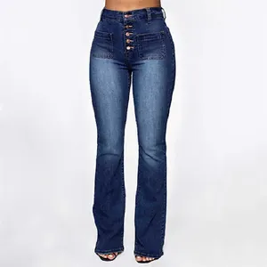 Jean large pour femme à boutons, 100 % coton, denim classique délavé, respirant, coupe décontractée vintage - Product Image 2