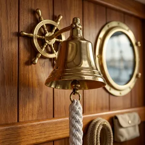 Campana Náutica de Latón para Montar en la Pared con Volante de Barco y Cuerda Trenzada, Campana Decorativa Marina para Puerta de Casa, Oficina, Cafetería, Jardín - Product Image 3