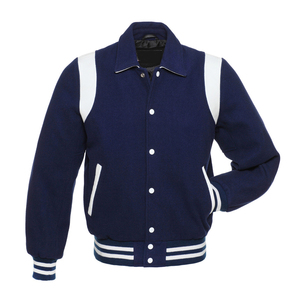Veste universitaire noire pour homme avec blocs de couleur, manches en cuir PU bleu, boutons-pression, style baseball, veste de sport automne, vêtement d'extérieur tendance - Product Image 5