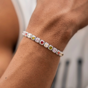925 silver moissanite multicolor tennis <b>bracelet</b> womens fine jewellery <b>rainbow</b> cushion halo link elegant design gift - Product Image 1