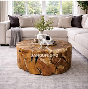 โต๊ะกาแฟไม้สักทรงกลมทันสมัยพร้อมที่เก็บของสำหรับห้องนั่งเล่น - Product Image 4