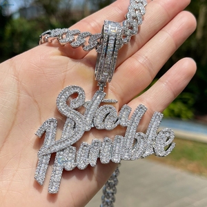 Collar Hip Hop con Colgante de Diamante Cultivado en Laboratorio, Estilo Iced Out Stay Humble, con Nombre Personalizado, Corte Baguette, Estilo Rapero - Product Image 4