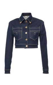 Chaqueta Vaquera para Mujer, Corta, con Botones al Frente, Bolsillos, Manga Larga, Color Sólido, Estilo Casual Otoñal, Algodón Tejido Lavado a la Piedra - Product Image 3