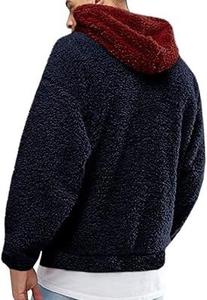Sweat-shirt à capuche en polaire surdimensionné pour homme, couleur unie, pull décontracté d'hiver avec poche et doublure rouge - Product Image 3