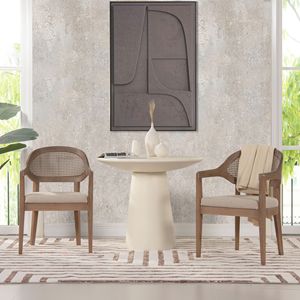 Sedia da Pranzo Moderna Stile Mid-Century con Schienale in Canna Americana, Tessuto Testurizzato Beige Tortora - Product Image 1