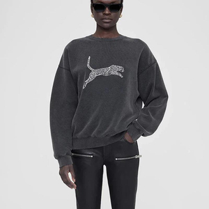 Sudadera de cuello redondo para mujer, de algodón y forro polar, con estampado de letras clásicas AB, estilo nicho norteamericano, para otoño e invierno - Product Image 5