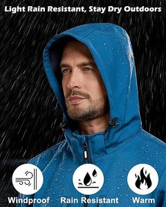 Veste polaire à capuche bleue pour homme, coupe-vent, fermeture éclair, décontractée, pour l'automne, vêtements d'extérieur, coupe régulière, en polyester - Product Image 4