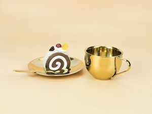 Tasses à café et à thé en laiton doré, vaisselle élégante faite à la main pour les dîners de luxe, les cafés et les centres de villégiature, brillance durable - Product Image 5
