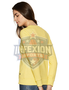 <b>Women's</b> <b>Yellow</b> Crewneck Sweatshirt With Floral Embroidery Front Print Long Sleeve Casual Wear 100% Cotton Knitted Spring Style - Product Image 6