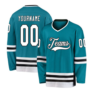 Maillot de hockey sur glace personnalisé pour homme, noir, col en V, sublimation intégrale, polyester anti-humidité, manches longues, sangle réglable, adulte - Product Image 4