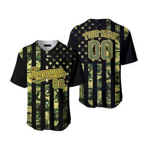 Maillot de baseball personnalisé noir, vert-jaune camouflage drapeau américain, vêtements de baseball de haute qualité, uniforme sportif - Product Image 2