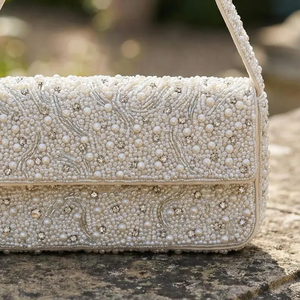 Elegant Pearl Crystal Bridal Handbag-Ivory White <b>Silver</b> Embroidery Beaded Wedding Shoulder <b>Bag</b>-Luxury Sparkly <b>Evening</b> Purse - Product Image 2