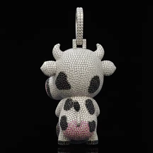 Colgante de moissanita multicolor con diseño de bolsa de dinero y vaca de dibujos animados, único para joyería fina, colgantes y dijes - Product Image 3